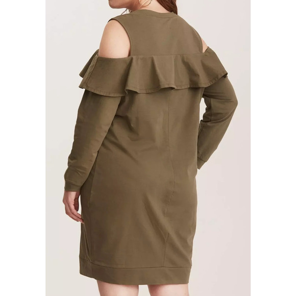 NWT Torrid Olive Green Ruffled Knit Sweatshirt Dress Cold Shoulder Plus Size 3X - Picture 5 of 9